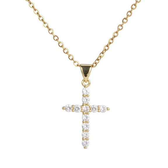 Bavsenic Cross Necklace for Women - 18K Gold Plated CZ Cross Pendant Necklace Dainty Simple Gold Crystal Cross Necklace Tiny Gold Cross Necklaces for Women Trendy Gold Jewelry for Women Gift