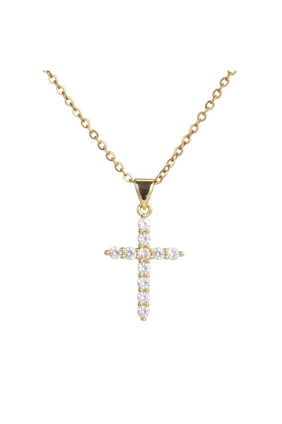 Cross Necklace for Women - 18K Gold Plated CZ Cross Pendant Necklace Dainty Simple Gold Crystal Cross Necklace Tiny Gold Cross Necklaces for Women Trendy Gold Jewelry for Women Gift
