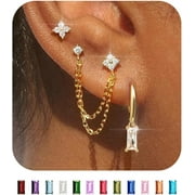 Bavsenic Gold Chain Stud Earrings for Women Trendy Minimalist 14K Gold Small Huggie Hoop Birthstone Earring Sets for Multiple Piercing Hypoallergenic Earring Stacks