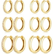 Bavsenic Gold Hoop Earrings Set 14k Gold Plated Huggie Hoop Earrings Hypoallergenic Tiny Lightweight Cartilage Cubic Zirconia Jewelry Everyday Earrings for Women Piercing