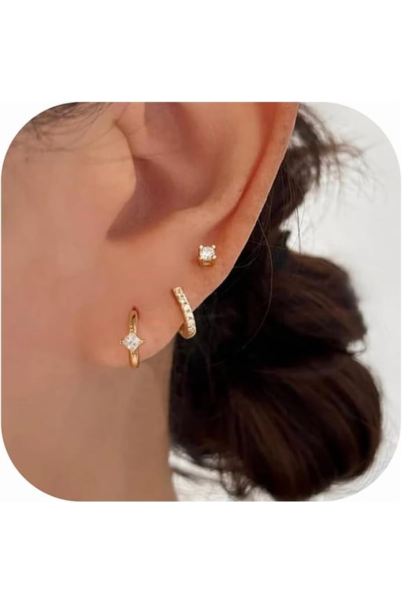 Small Gold Hoop Earrings for Women, 14k Gold Plated Dainty Hypoallergenic Multiple Stud Earrings Set, Trendy Cartilage Earring Gold Jewelry Gift