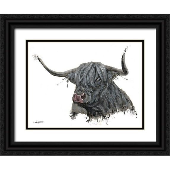 Bawden, Angela 14x12 Black Ornate Wood Framed with Double Matting Museum Art Print Titled - Ethel the Highland Cow