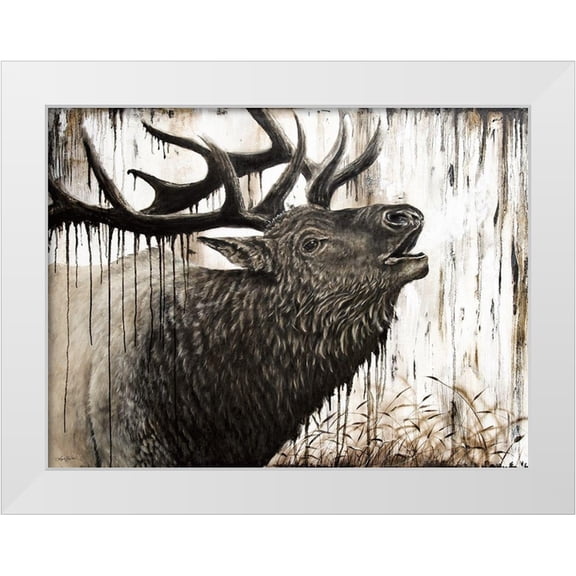 Bawden, Angela 14x12 White Modern Wood Framed Museum Art Print Titled - Bugling Bull Elk