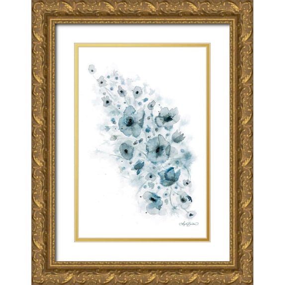 Bawden, Angela 23x32 Gold Ornate Wood Framed with Double Matting Museum Art Print Titled - Blue Floral Splash I