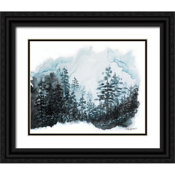 Bawden, Angela 24x20 Black Ornate Wood Framed with Double Matting Museum Art Print Titled - Blue Pine Forest I