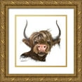 thumbnail image 1 of Bawden, Angela 26x26 Gold Ornate Wood Framed with Double Matting Museum Art Print Titled - Clarabelle the Highland Cow, 1 of 4