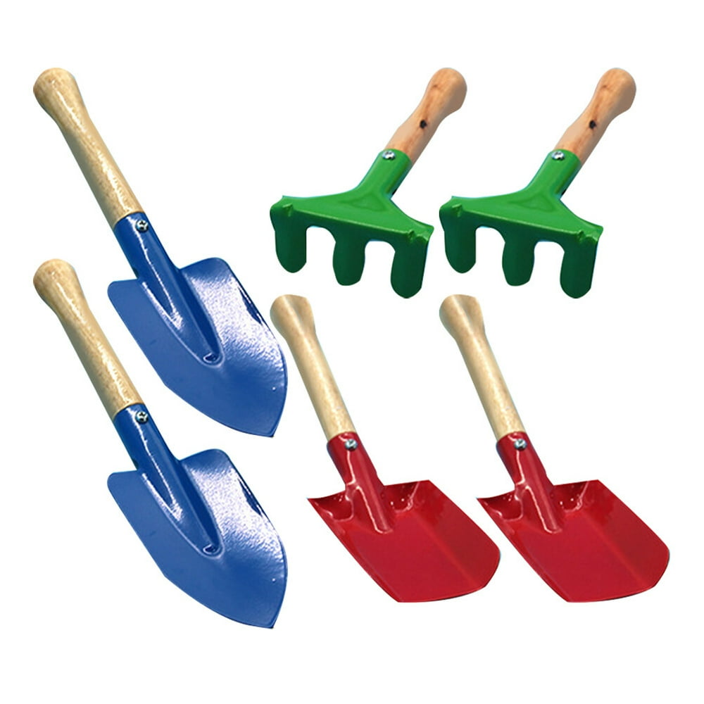 Baweave 6pcs Children Garden Tool Iron Shovel Trowel Rake with Wooden ...