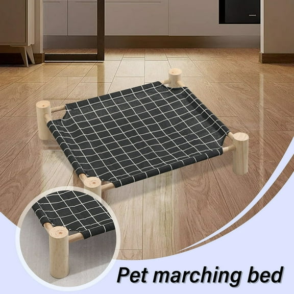 Baweave Black Wooden Dog Suspended Bed - Elevated Indoor/Outdoor Pet Bed for Cats and Small Dogs Detachable and Portable. Dark Gray