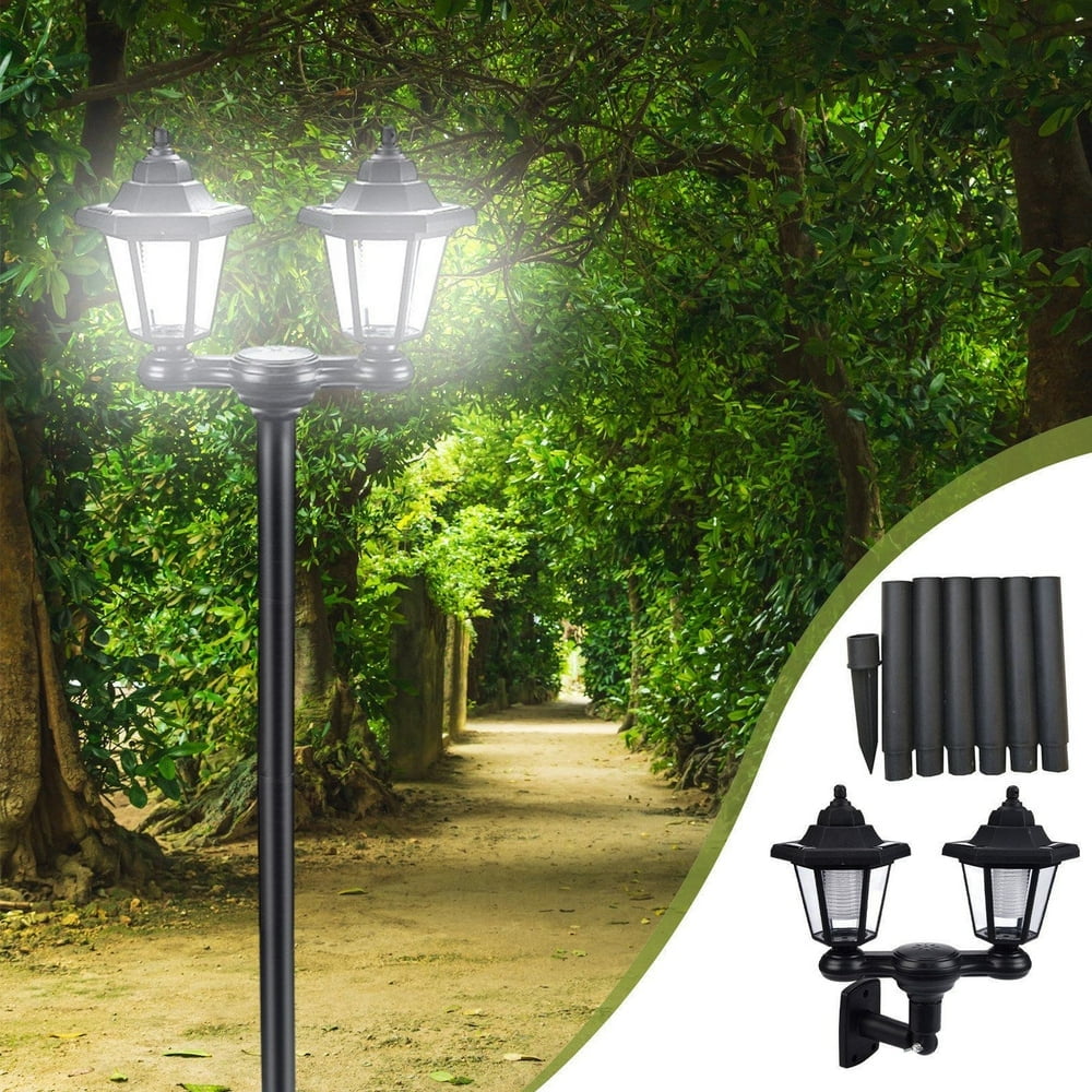 Baweave  Outdoor Solar Lamp Post Lights with Dusk to Dawn Sensor Waterproof Led 2-Head Solar Street Lights Modern Solar Column Pole Light Fixtures for Outside Garden Driveway Backyard