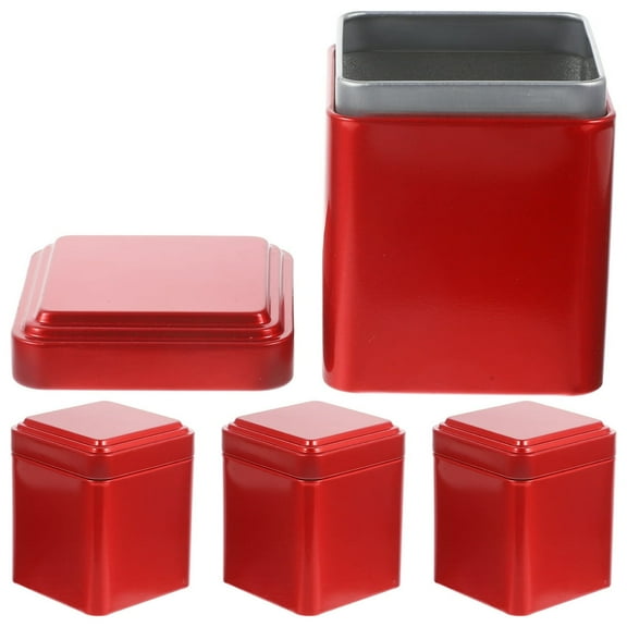 Baweave Red 4 Pcs Container Cereal Grain Canister Tea Leaves Loose Leaf Biscuit