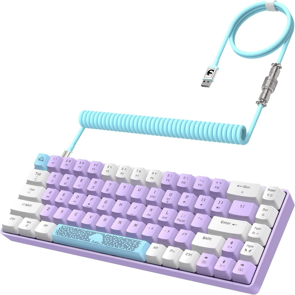 60% Portable Mechanical Gaming Keyboard - 68 Keys, RGB Backlit, Red Switches, PBT Keycaps - For PC, PS4, PS5 (White/Red Switch)