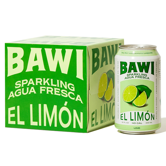 Bawi Agua Fresca, El Limn (Lime), Sparkling Fruit Drink, 12 fl oz Cans, 4 Pack