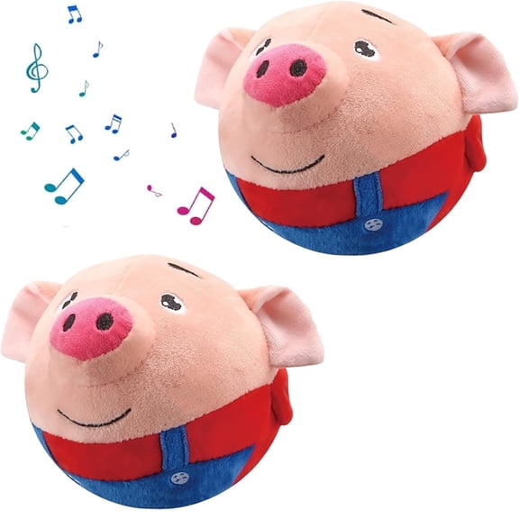 Bawilom 2 Pack Pig Bouncing Ball Toy USB Rechargeable Interactive Talking Jump Pig Ball Auto Moving Musical Stuffed Toy ForToddlers Kids