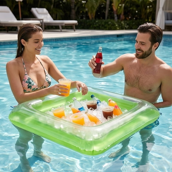 Bawilom Inflatable Pool Cooler Bar Floats Thickened PVC Floating Ice Serving Tray For Drinks Snacks Fruit Pool Party Beach Lakes Summer Water Accessory