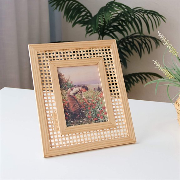 Bawilom Wall Hanging Rattan Rectangular Photo Album Frame Picture Frame Desktop Decoration