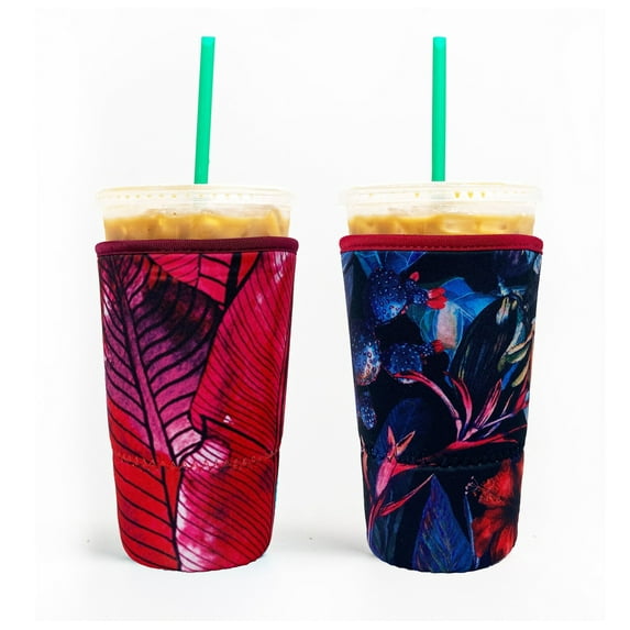 Baxendale and Co 2-Pack Large (32oz) Reusable Neoprene Insulator Sleeve for Iced Coffee or Cold Beverage Cups (Aloha Mix)