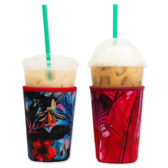 Baxendale and Co 2-Pack Medium (22-24oz) Reusable Neoprene Insulator Sleeve for Iced Coffee or Cold Beverage Cups (Aloha Mix)