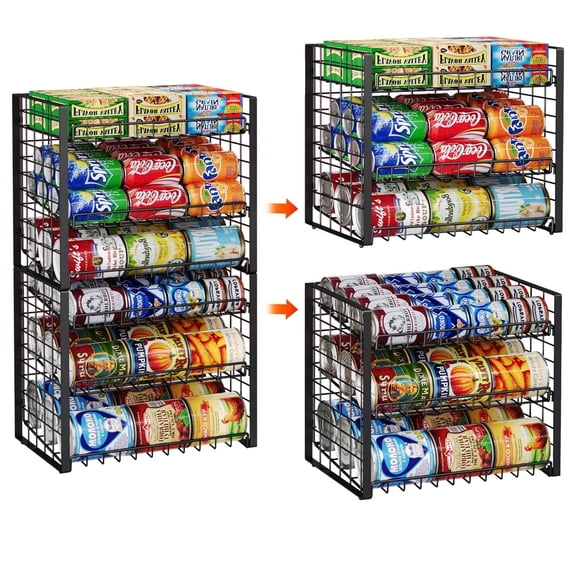 Baxikayon 2-Pack Stackable Can Organizer, 3-Tier Adjustable Can Dispenser & Storage Holder for Kitchen Pantry & Cabinet, Holds 100 Cans, Black
