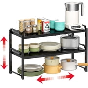 Baxikayon 2-Pack Expandable Cabinet Organizer Shelves, Stackable Shelf for Kitchen Countertop & Pantry Storage, Length 20.5", Black