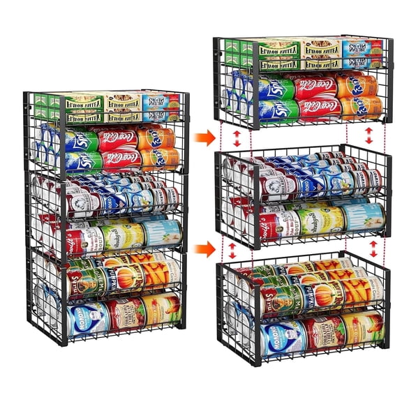 Baxikayon 3-Pack Stackable Can Organizer, 2-Tier Adjustable Can Dispenser & Storage Holder for Kitchen Pantry & Cabinet, Holds 88 Cans, Black