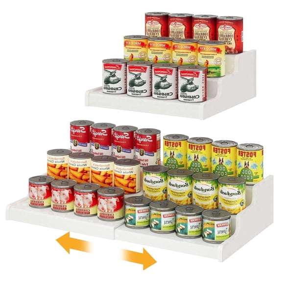Baxikayon 3-Tier Expandable Bamboo Spice Rack Organizer, Adjustable Can Storage Shelf, Holds 24 Cans, White