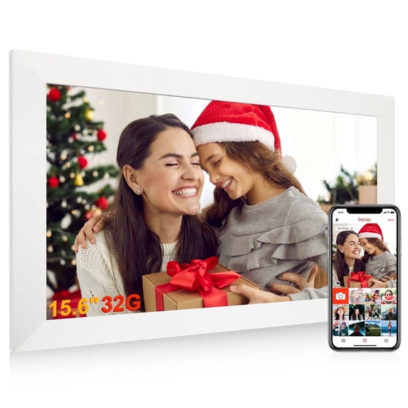 Baxlen 15.6" WiFi Digital Picture Frame, Mother's Day Gift, 32GB Smart Photo Frame with Frameo App, 1080P IPS Touch Screen, White