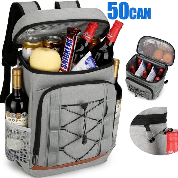 Baxlen 36L Insulated Backpack Cooler, 50-Can Leakproof Soft Cooler Bag with 20-Hour Ice Retention, Gray
