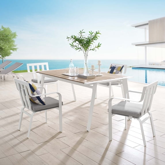 Baxley 5 Piece Outdoor Patio Aluminum Dining Set White Gray