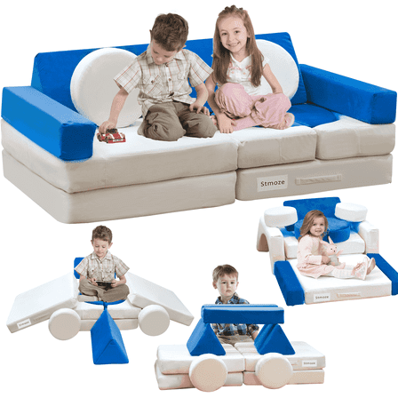 Baxluxe 13 Pcs Modular Kids Play Couch,Toddler Couch Kids Sofa,Child Sectional Sofa,Bedroom and Playroom Furniture for Toddlers,Convertible Foam and Floor Cushion for Boys and Girls,Blue
