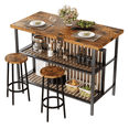 thumbnail image 1 of Baxluxe Bar Table Set with Storage Shelves, Rectangular Pub Table Set with 2 PU Leather Stools, Pub Style Kitchen Table with Chairs, Counter Height Dining Set for Kitchen, Dining Room, Brown, 1 of 9