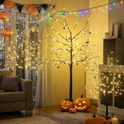 Baxluxe 3 Packs Lighted Birch Trees for Halloween Decor, Front Porch Little Tree with LED Light, 4FT+5FT+6FT Christmas Tree, Decorative Tree for Home, Party, Christmas, Wedding, Easter Decor, Black