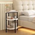thumbnail image 1 of Baxluxe Marble End Table with Storage Shelves, Faux Marble Round Small Side Table, 3-Tier Storage Accent Coffee Table 3 Legged Round Table, Metal Frame Living Room Table for Small Space, White+Black, 1 of 6