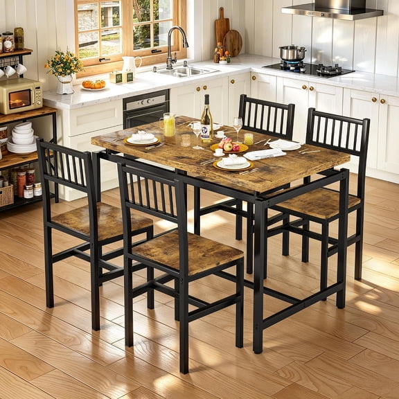 Baxluxe Dining Table Set with 4 Chairs, Vintage Industrial Kitchen Table Set, Dining Room Table for Small Spaces, Apartments, Breakfast Corners.