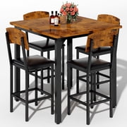 BAXLUXE 5 Piece Dining Table Set High Top Wood Dining Table Set for 4 Counter Height Small Kitchen Table With 4 PU Leather Upholstered Chairs,Small Dining Set f
