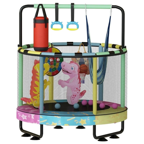 Baxluxe 55" 7-in-1 Upgraded Kids Trampoline, Reinforced Safe Design with Adjustable Height & Net, 500lbs Capacity Indoor and Outdoor Mini Trampoline for Boys & Girls Ages 3-8, Star