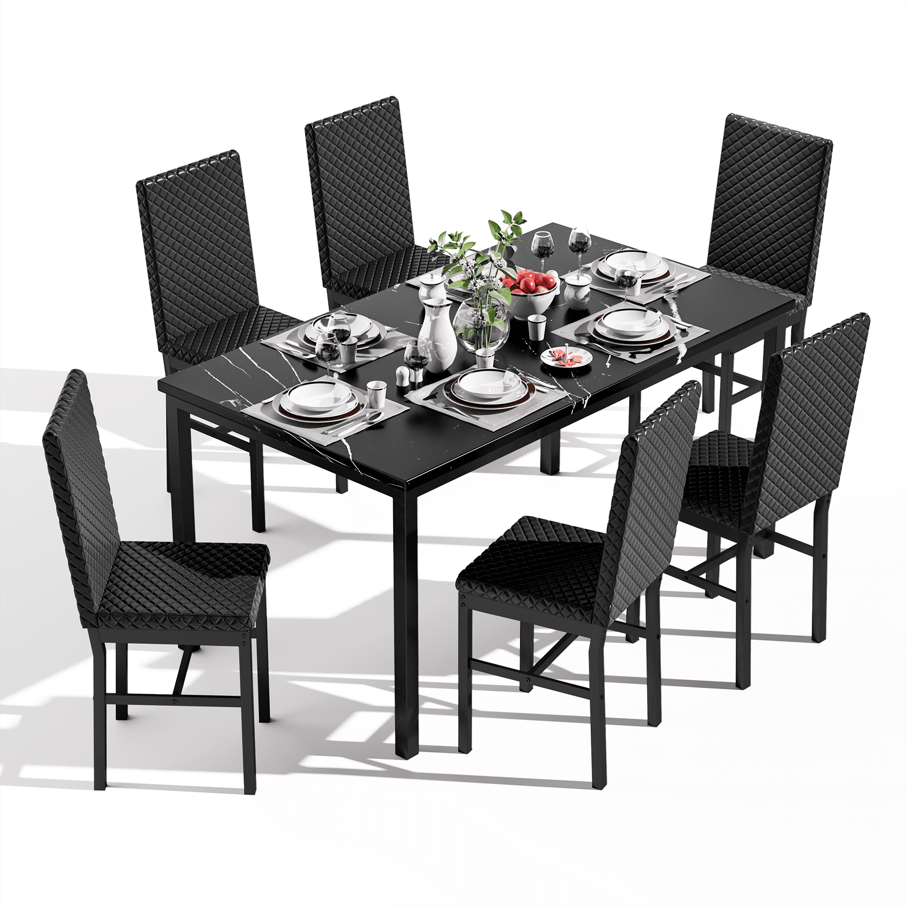 Baxluxe 6 Person Dinning Table and Chairs Set, Rectangle Faux Marble ...