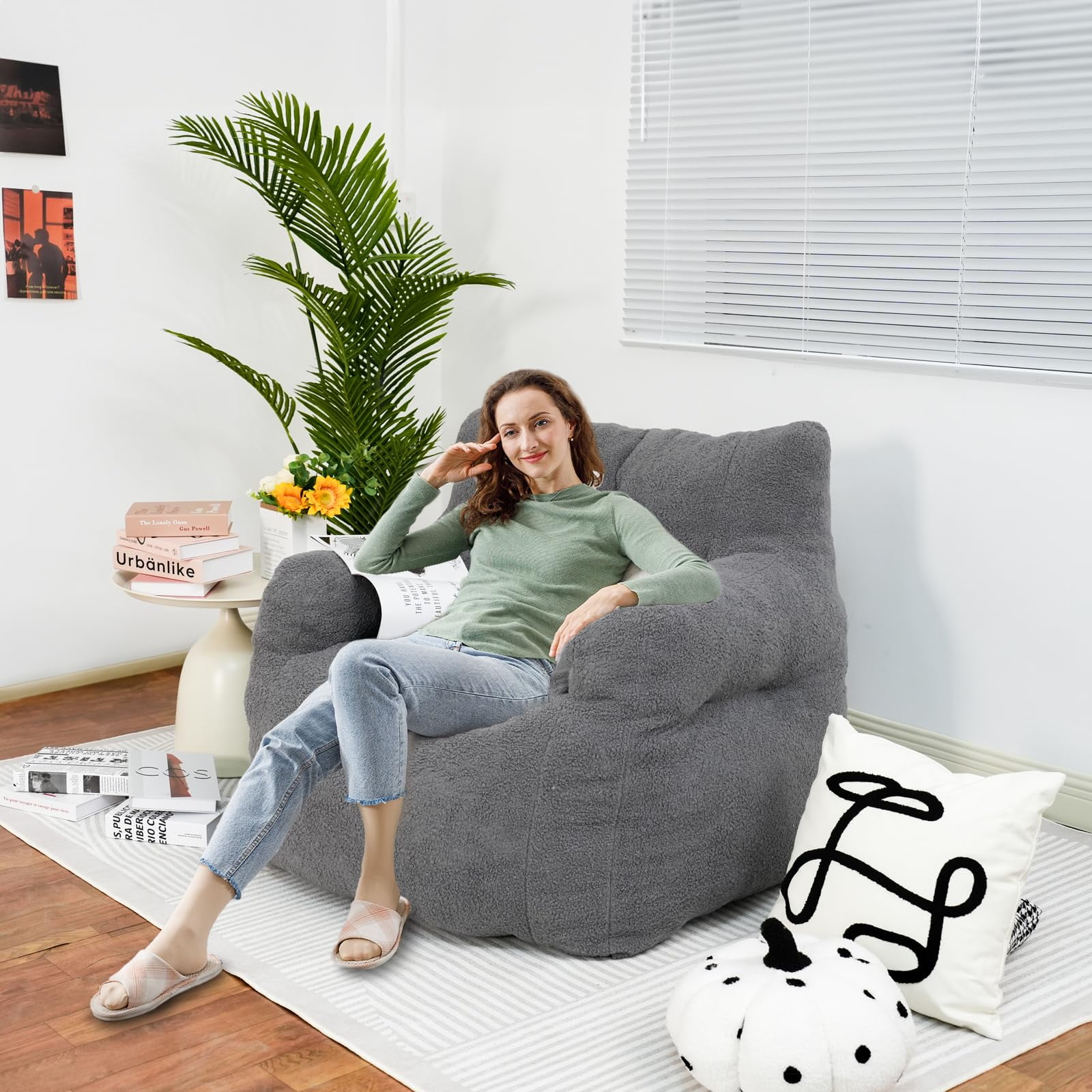 Baxluxe Bean Bag Chairs for Adults Kids Comfy Reading Chair Living Room Couch Home Sofa with Armrest Bean Bag Sofa with Filler Memory Foam Fluffy Lazy Sofa