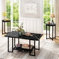 thumbnail image 1 of Baxluxe Coffee Table Set of 3, Faux Marble Coffee Table with 2 Round End Side Tables, Modern Living Room Table Set with Metal Frame for Apartment Home Office Small Place, Black, 1 of 7