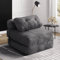 Baxluxe Corduroy Sofa Bed with Pillow, Single Seater Folding Sleeper Sofa Bed with Back Support, Convertible Lounger Chair, Foldable Couch Sofa Bed for Living Room, Bedroom, Dark Gray