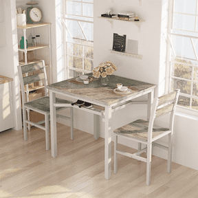 Baxluxe Dining Set, Wooden 2-Person Table and Chair Set, Rust-Resistant Metal Frame with Storage Shelf, Modern Kitchen Dining Set.