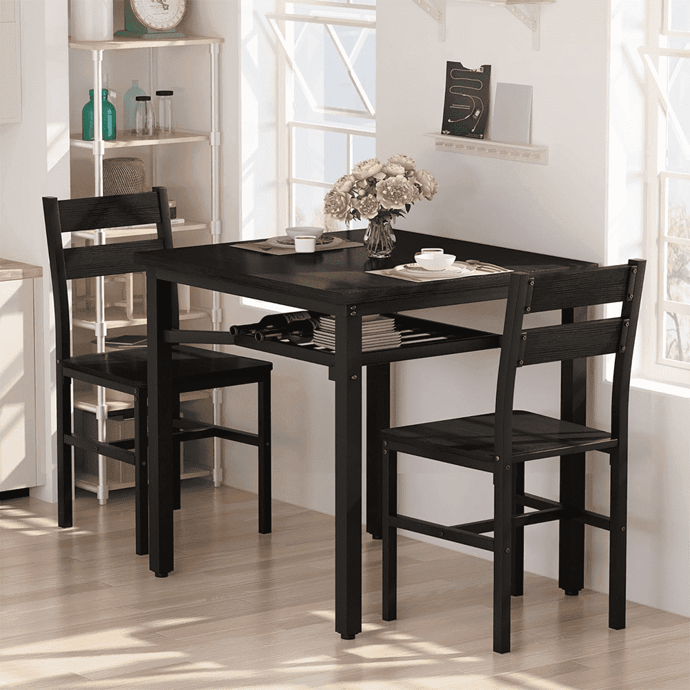 Baxluxe Dining Set, Wooden 2-Person Table and Chair Set, Rust-Resistant Metal Frame with Storage Shelf, Modern Kitchen Dining Set.