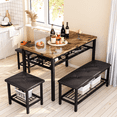 thumbnail image 1 of Baxluxe Dining Table Set for 4 Bench Set with Storage, Rectangle Kitchen Table Set for 4, Modern Kitchen Table and Chairs Set with Leather Bench, 4 Pieces Dining Room Set for Small Space, Brown, 1 of 7