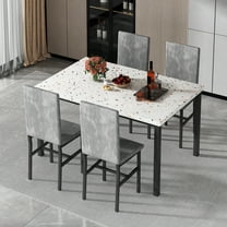 Baxluxe Dining Table Set for 4, Kitchen Table and Chairs for 4, Faux Marble Dining Table with 4 Upholstered PU Leather Chairs, 5-Piece Rectangular Kitchen Table for Small Spaces Breakfast Nook, Gray
