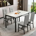 thumbnail image 1 of Baxluxe Dining Table Set for 4 Counter Height, 47.2 Inch Marble Kitchen Table with 4 PU Leather Chairs 4 Person Dining Room Table Set ,5 Piece Small Breakfast Table,Gray, 1 of 7