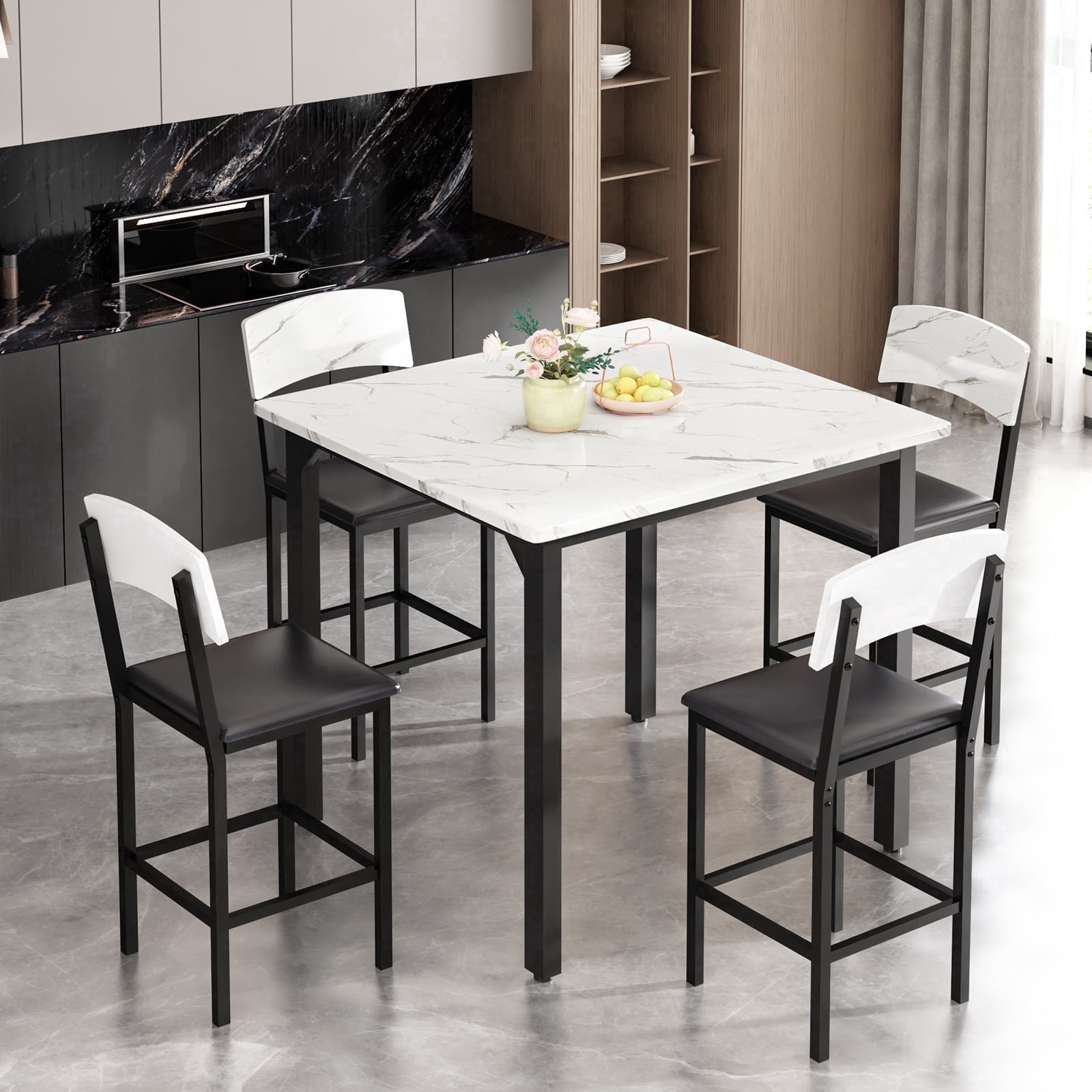 Baxluxe Dining Table Set for 4, Faux Marble Desktop Kitchen Table with ...