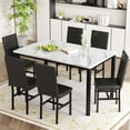 thumbnail image 1 of Baxluxe Dining Table Set for 6, Rectangle Faux Marble Kitchen Table and Chairs Set, 7 Pieces Dining Table with 6 PU Leather Dining Chairs, 6-Person Dining Room Set for Large Family, White+Black, 1 of 9