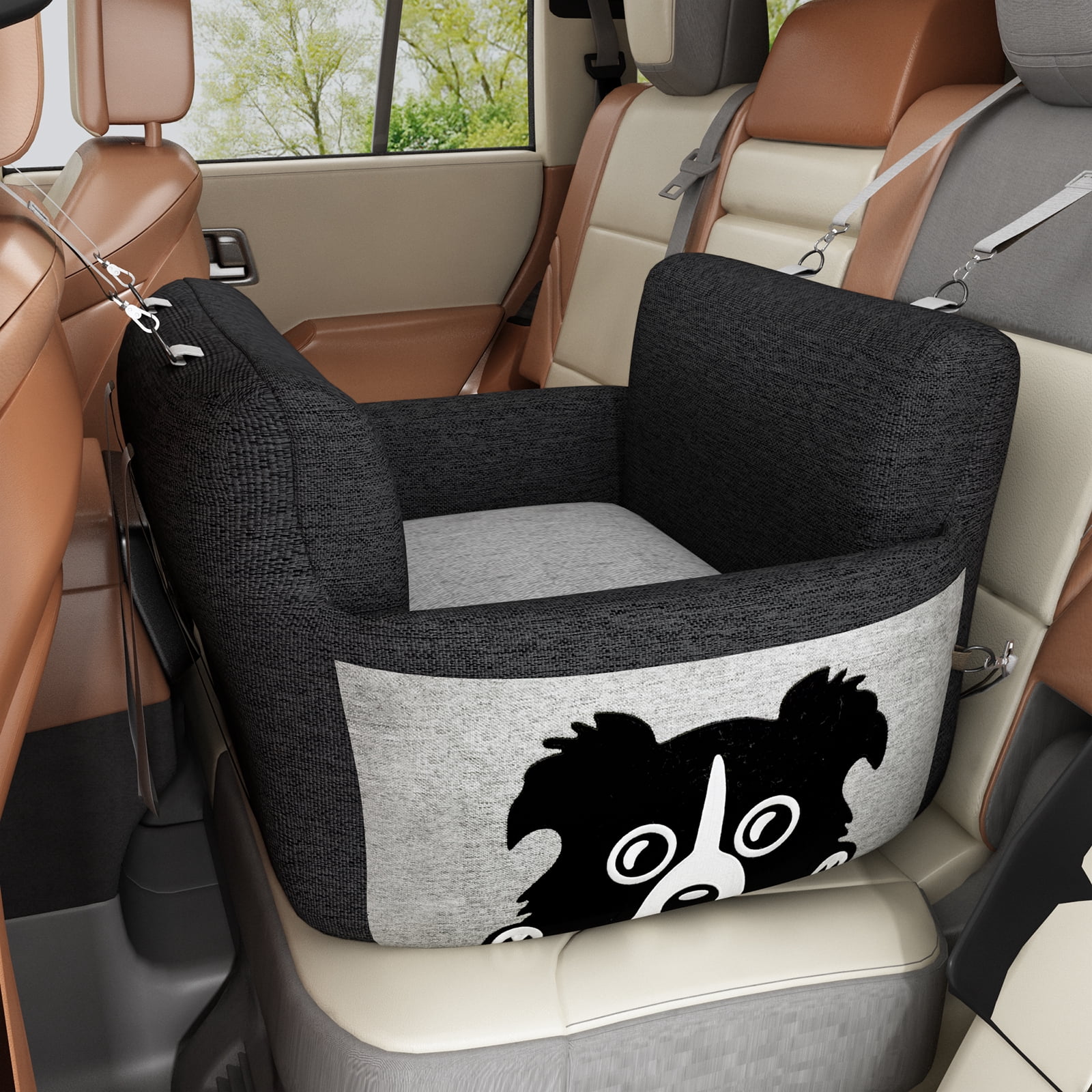 Baxluxe Dog Car Seat for Small Dog, Soft Travel Carrier Dog Bed for Car, Portable Pet Car Seat with Foam Filling, Dog Booster Seat with Patent Safe Buckles, Pet Carrier Bag for Puppy, Black+Gray