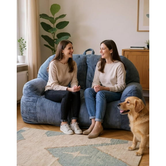 Baxluxe Ergonomic Bean Bag Chair for Adults, Faux Fur Fluffy Sofa Chair with High-Density Memory Foam, Grey Comfy Bean Bag Couch for Reading, Gaming (53 Inches Bean Bag Chair)