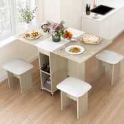 Baxluxe Folding Kitchen Table with Chairs,Dining Table Set for 4,Drop Leaf Table with 6 Wheels,Expandable Dining Table,Multifunction Expandable Table for Living Room, Folding Kitchen Table