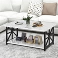 thumbnail image 1 of Baxluxe Faux Marble Coffee Table with Storage Shelves, 2-Tier Storage Rectangular Living Room Center Table, Metal Base Sturdy Modern Coffee Tea Table for Living Room, Apartment, Office, White, 1 of 15
